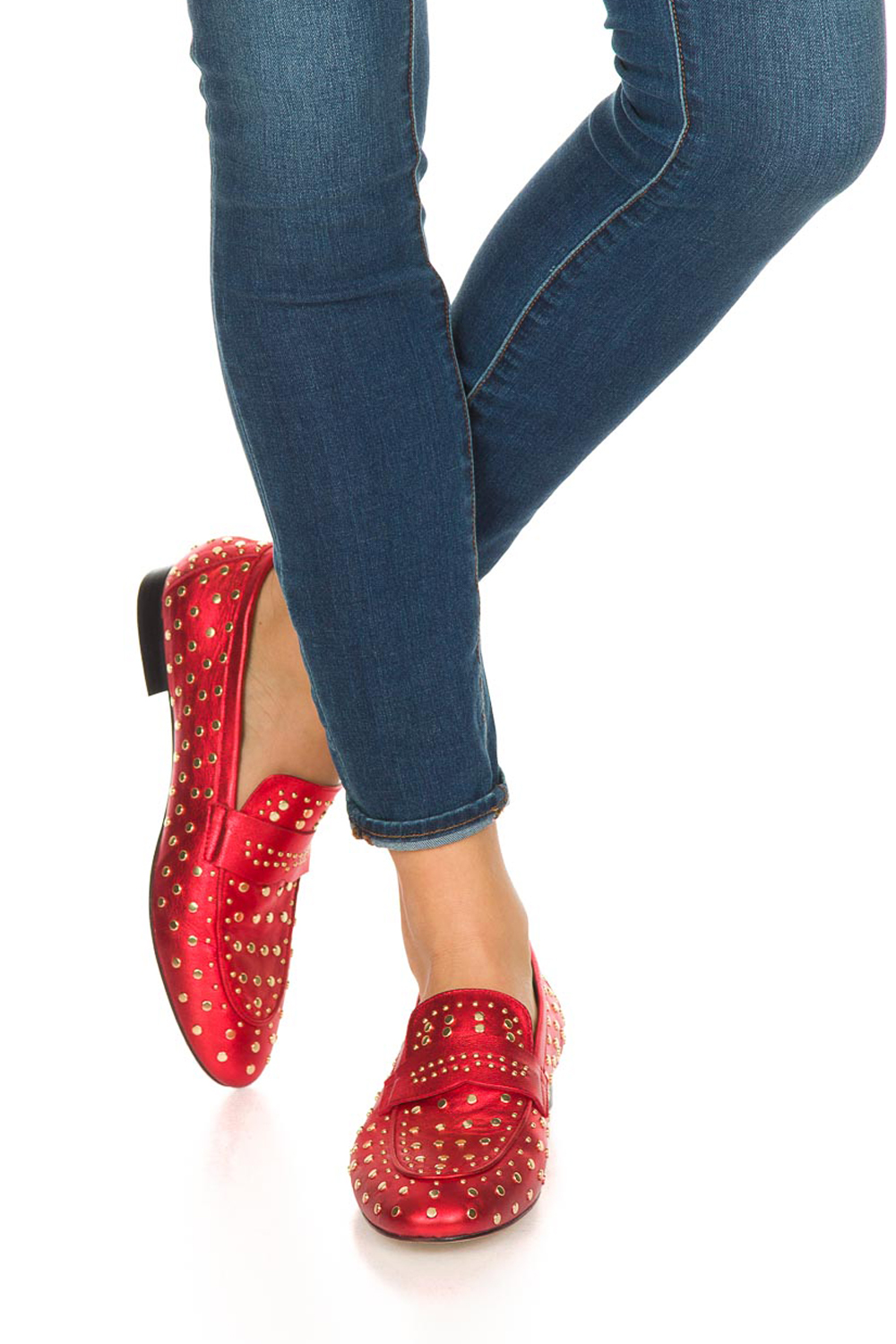 Loafer met gouden studs Videl | rood | Toral | Little Soho