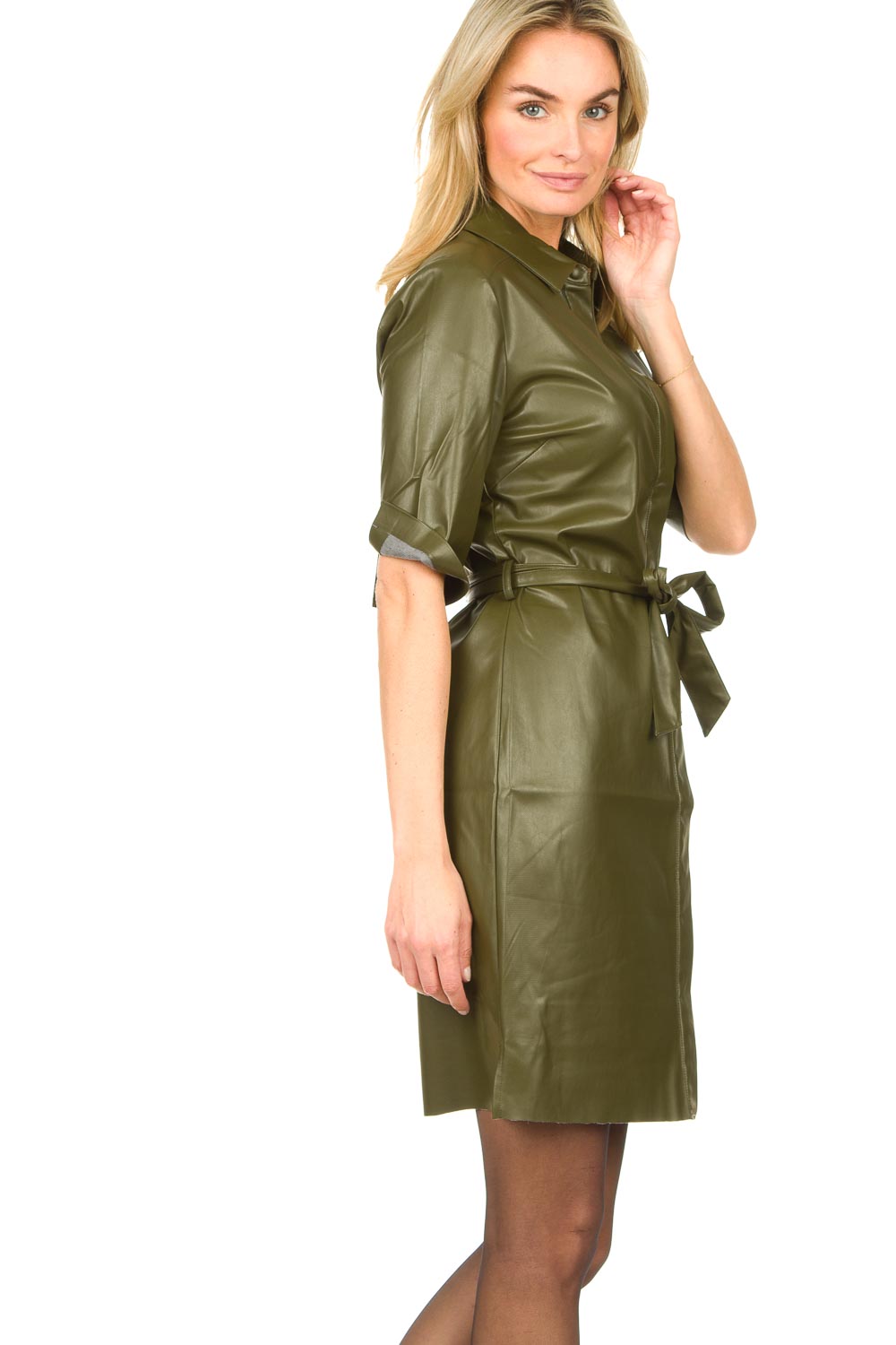 Faux leather dress Baroon | olive green ...