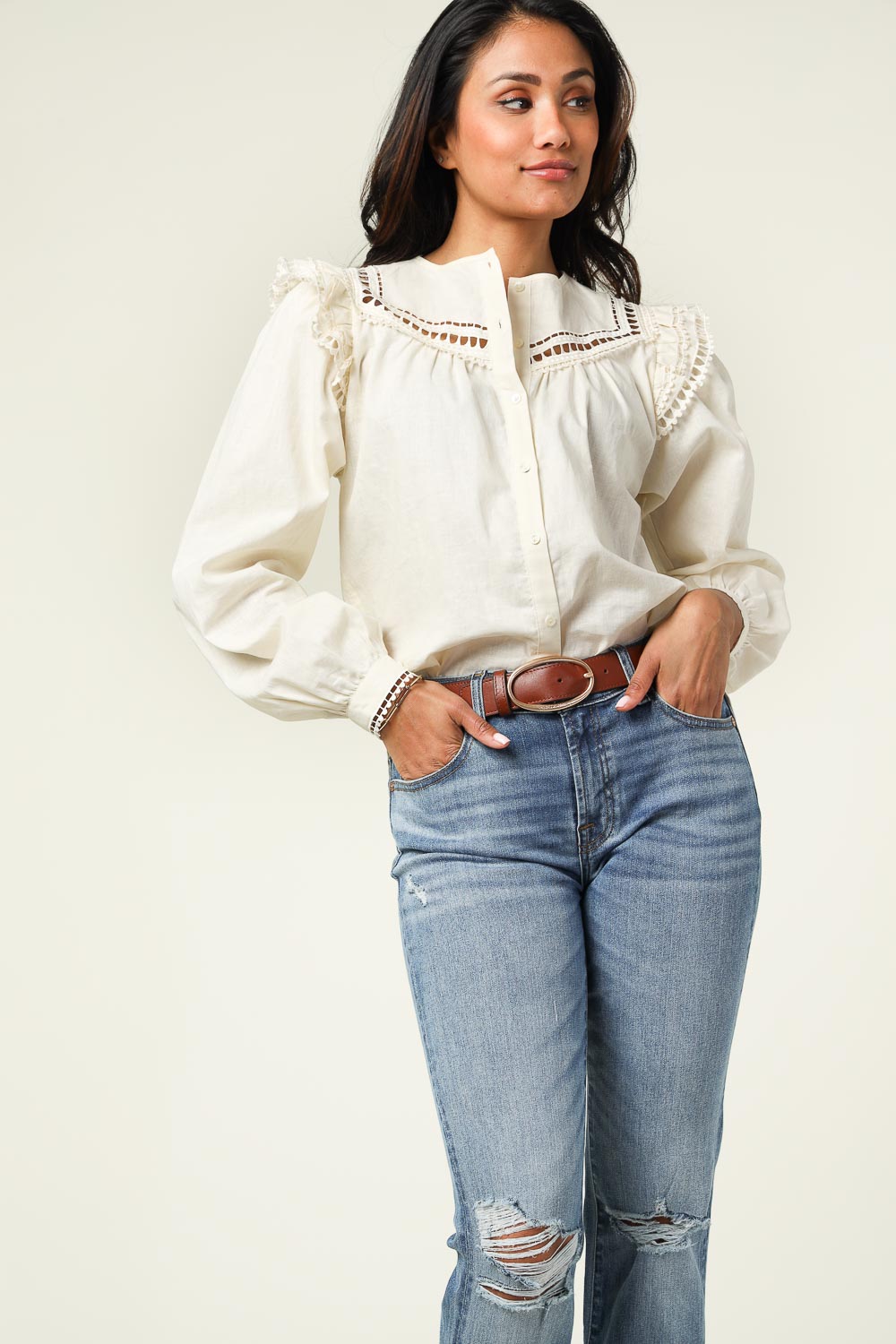 Blouse with ruffles Mersej | natural | Magali Pascal