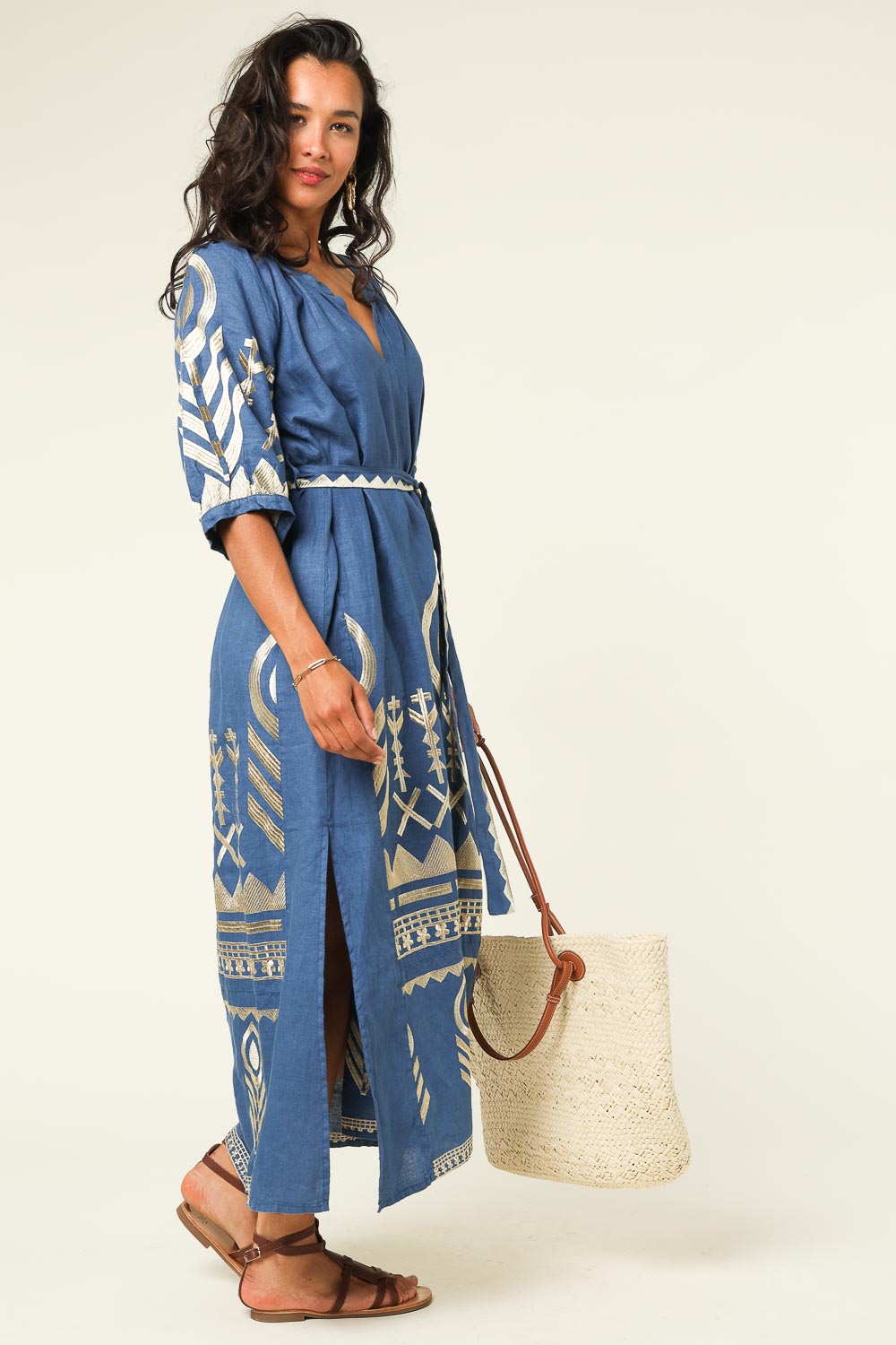 Linen dress Phileine | blue | Greek Archaic Kori | Little Soho
