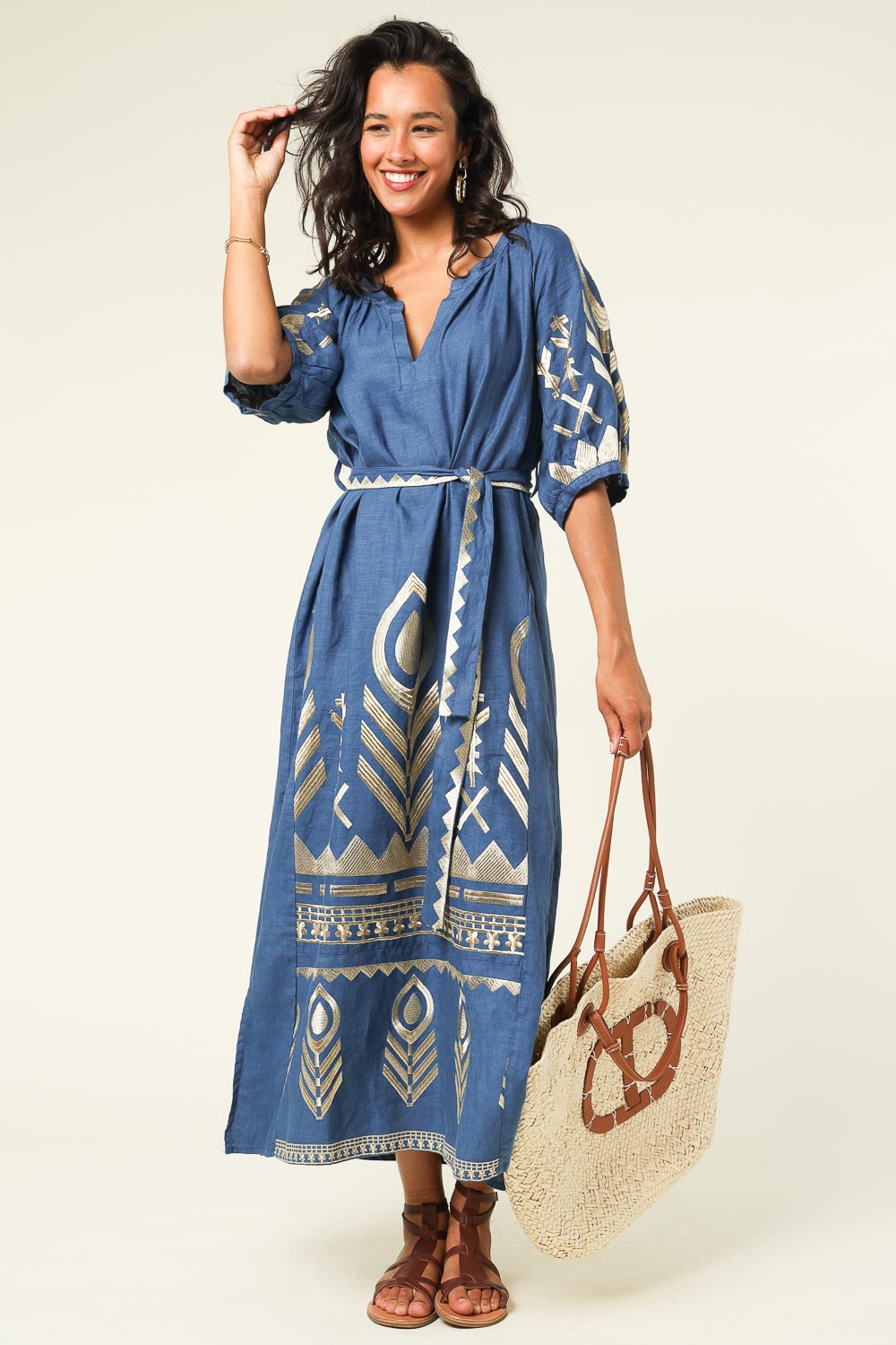 Linen dress Phileine | blue... | Greek Archaic Kori | Little Soho