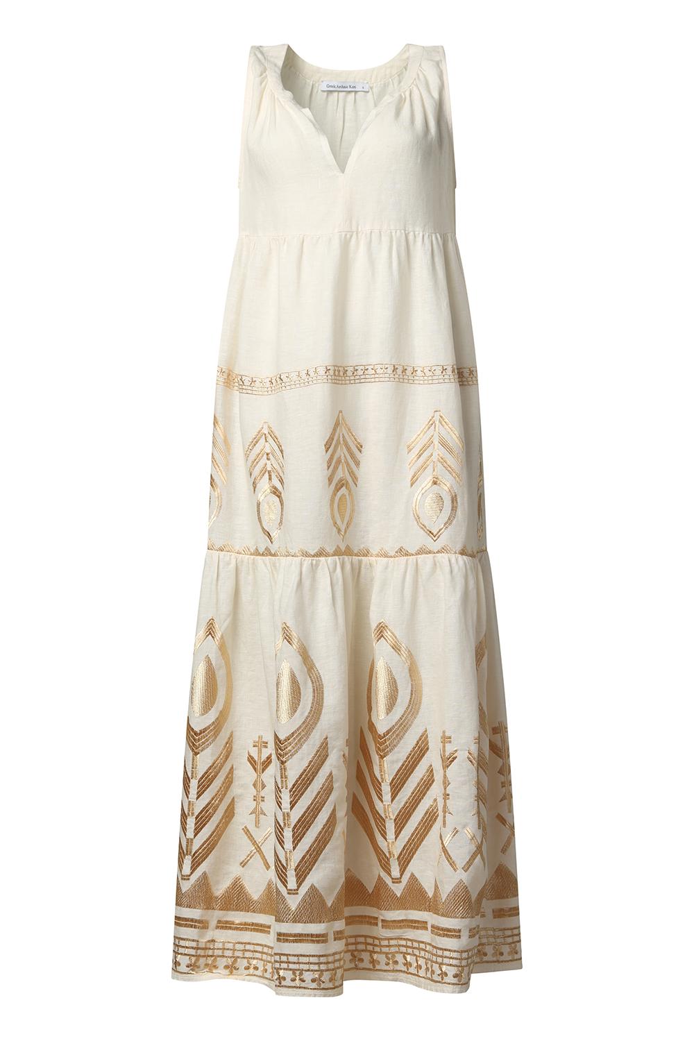 Maxi dress with embroidery Lisa | natural | Greek Archaic Kori