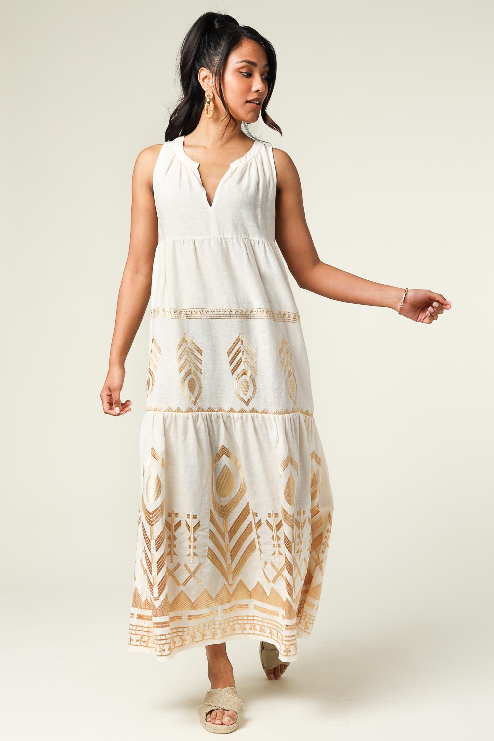 Maxi dress with embroidery Lisa | natural... | Greek Archaic Kori | Little  Soho