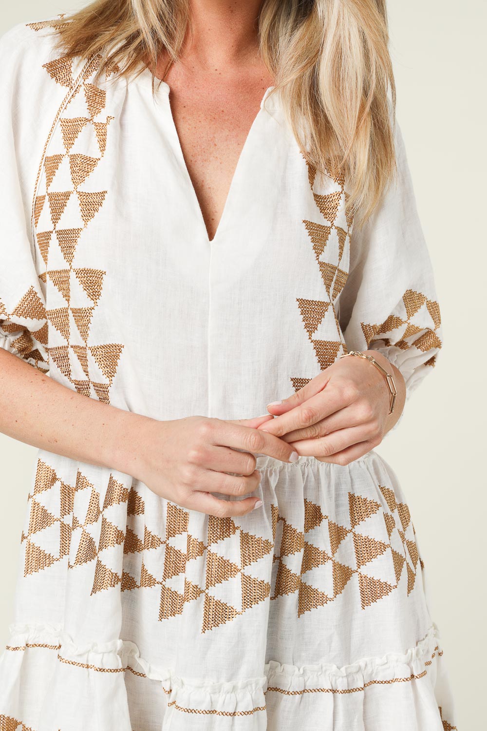 kori embroidered dress Midi Linen Dress