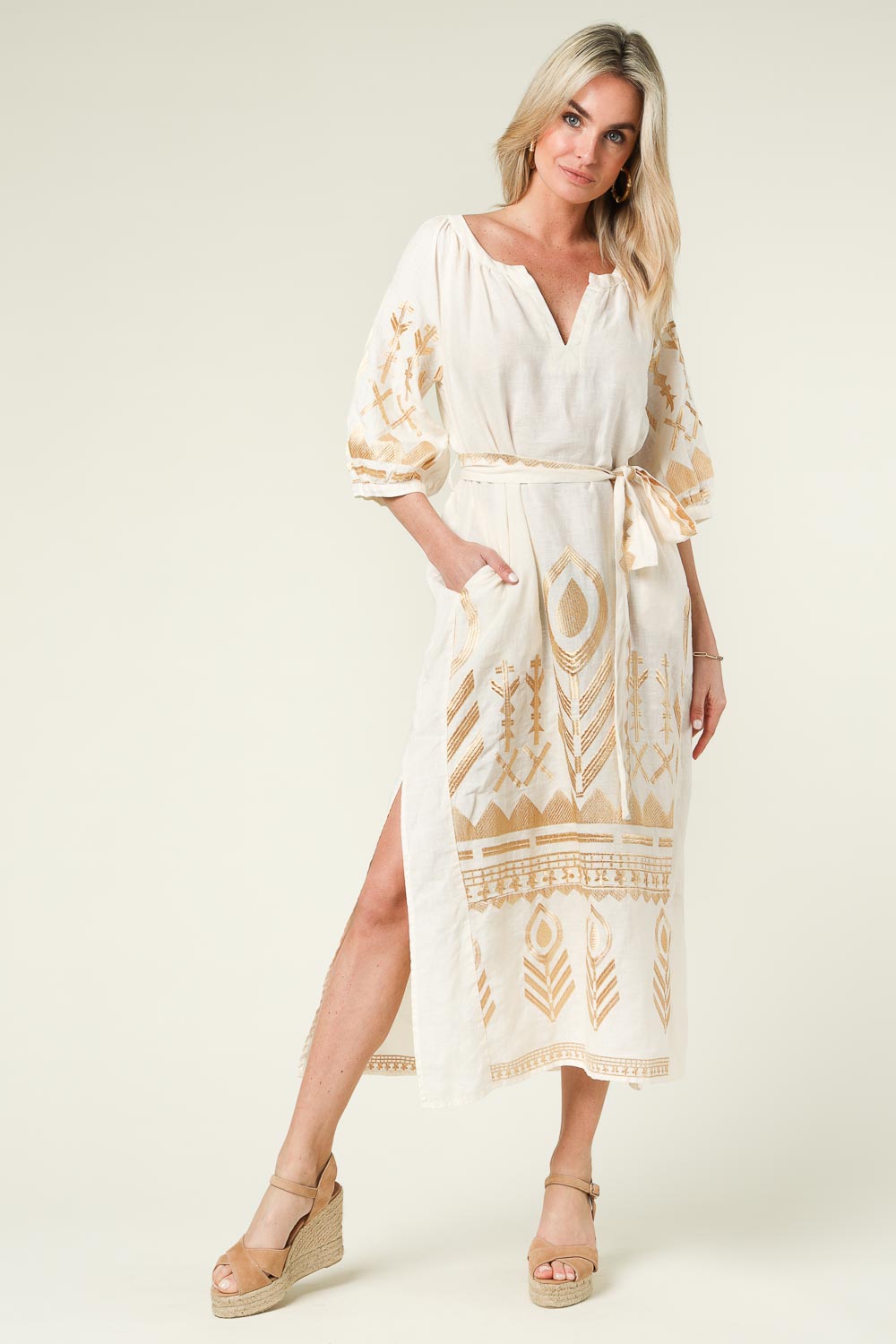 Linen dress Phileine | natural | Greek Archaic Kori | Little Soho