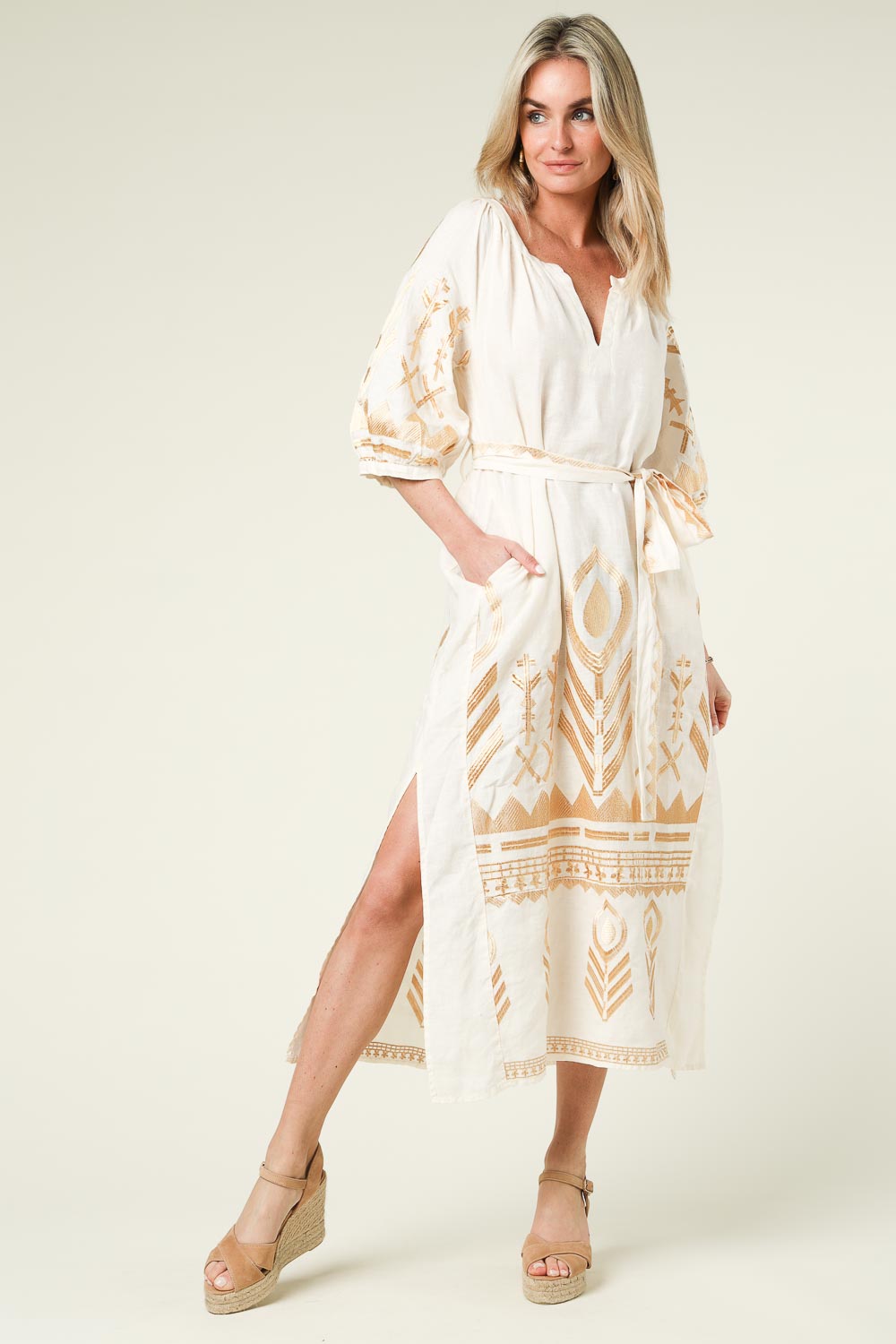 Linen dress Phileine | natural | Greek Archaic Kori | Little Soho
