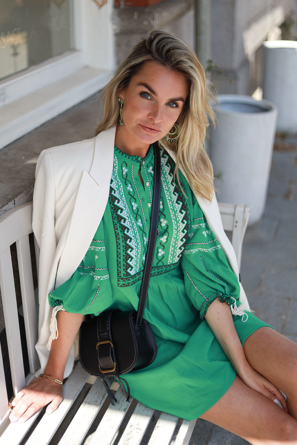 Hand embroidered crpe dress Lima | green... | Antik Batik | Little Soho