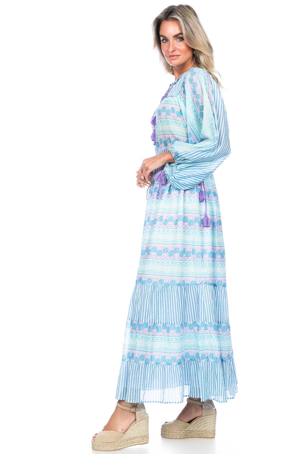 Amalia Midi rok in zwart met bruine en blauwe strepen main image 1