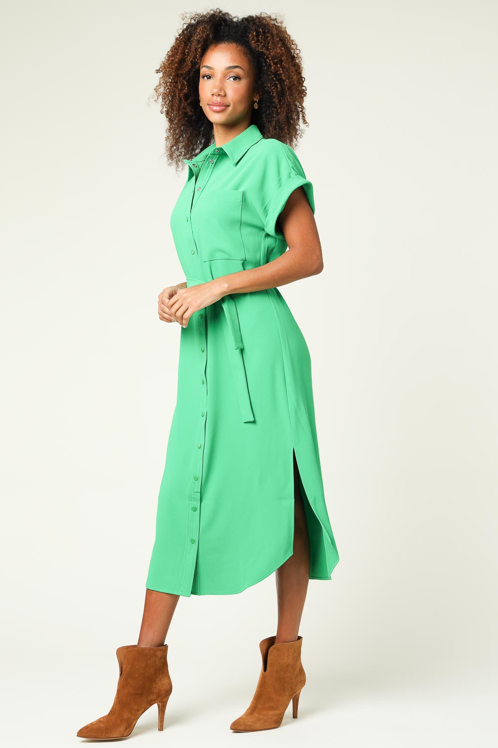 kristy satin midi shirt dress Kristyn Long Sleeve Midi Dress - Red