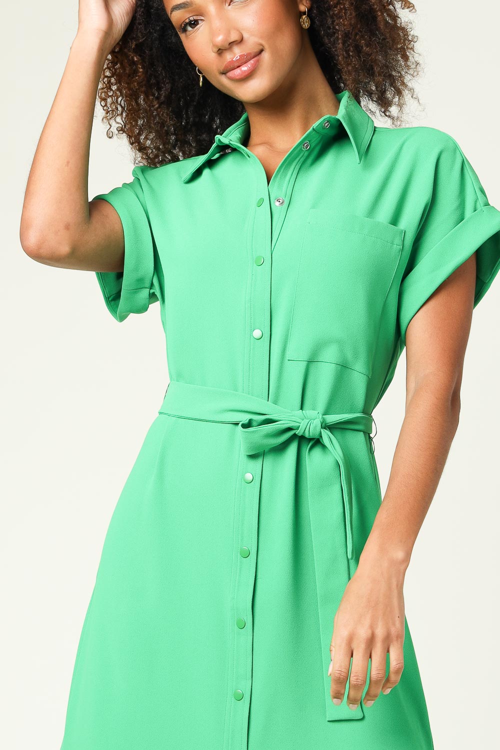 kristy satin midi shirt dress Kristyn Long Sleeve Midi Dress - Red