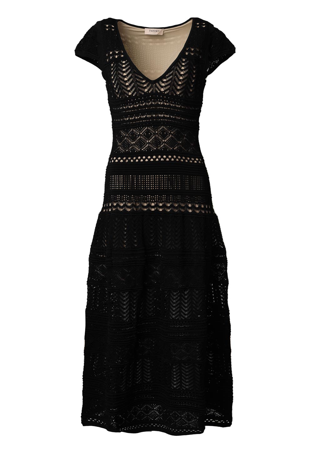 twinset crochet dress Short multicolour lurex crochet dress Woman, Beige