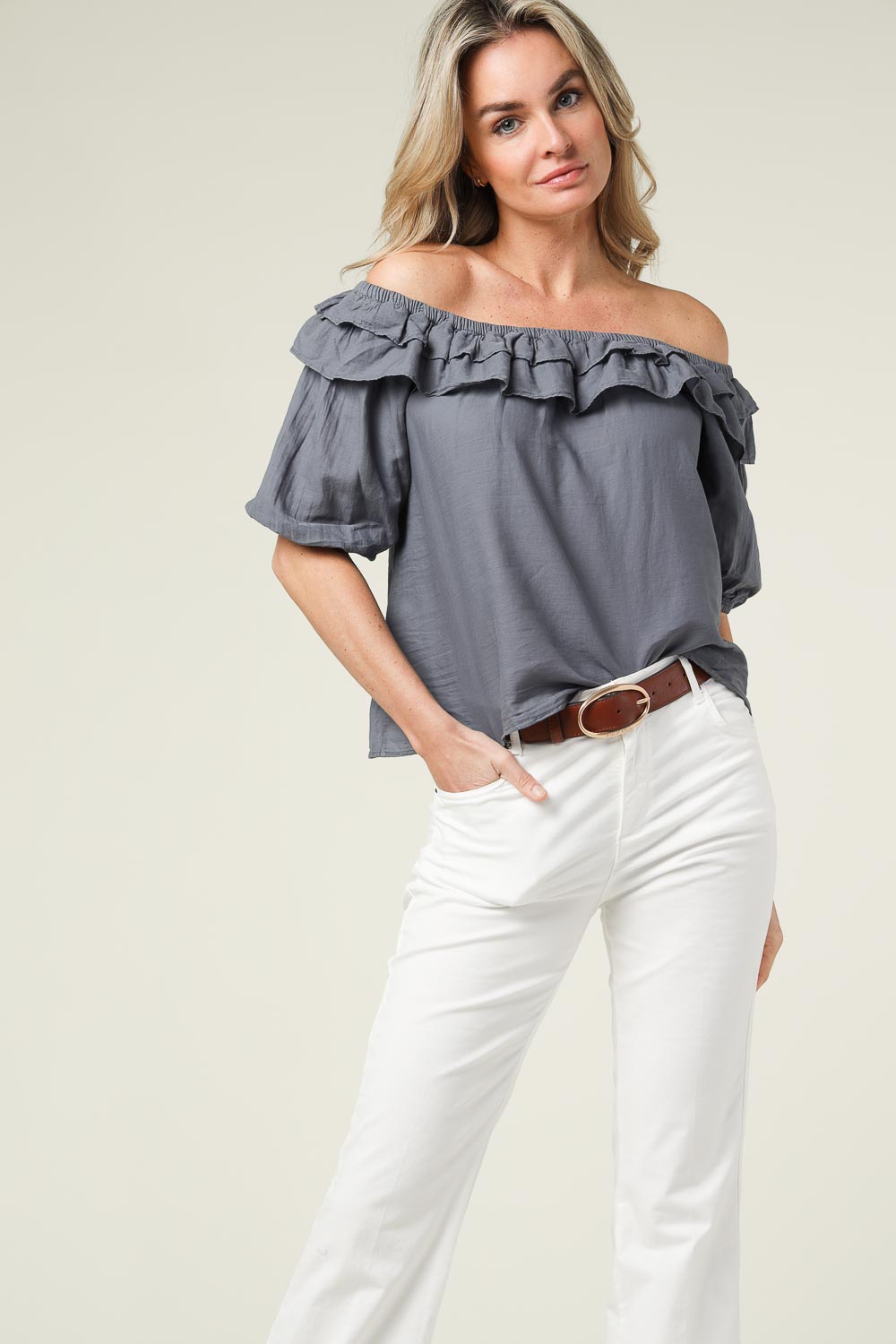 Off-shoulder top Tarek | grey | ba&sh | Little Soho