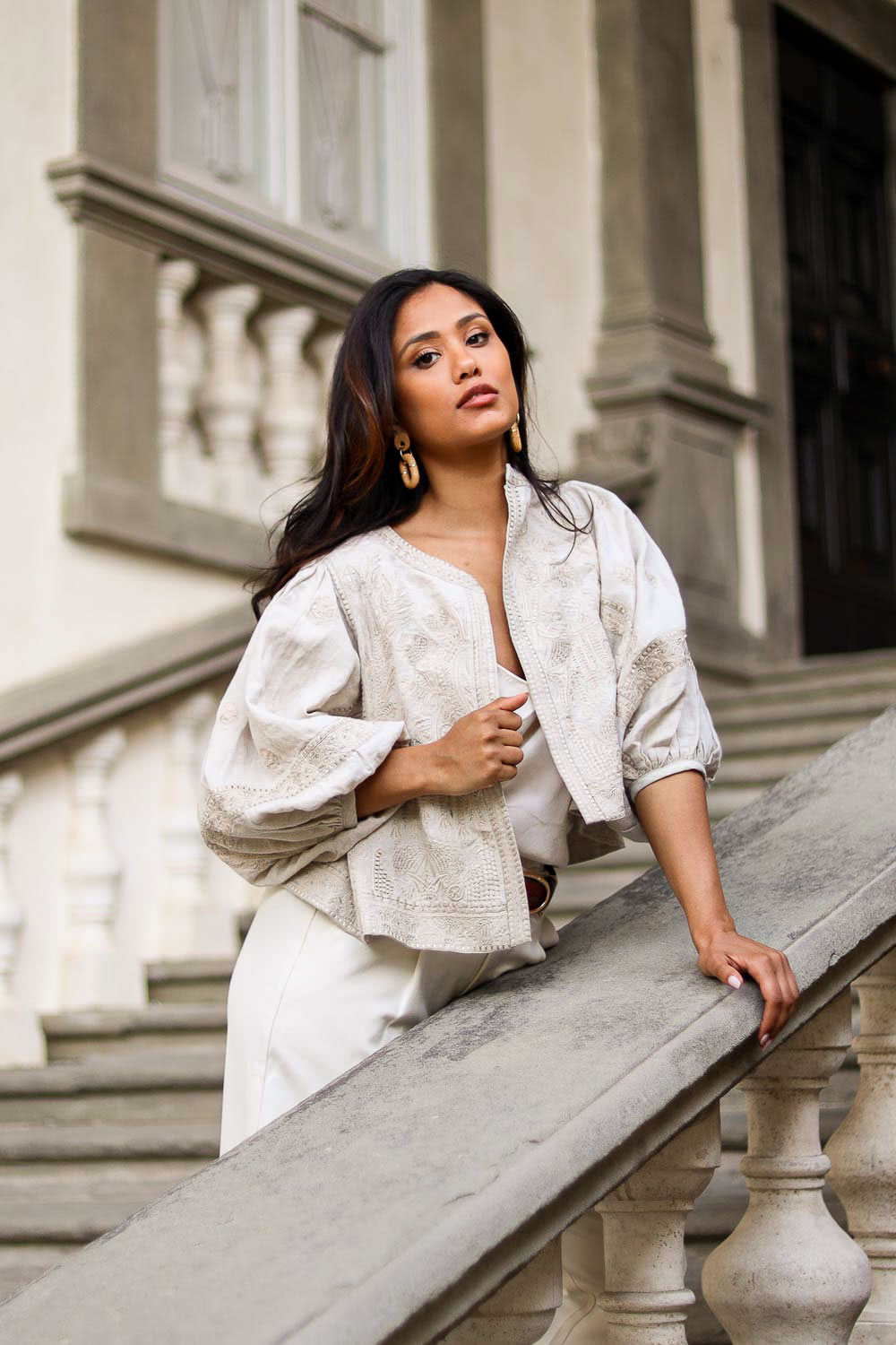 Linen jacket with embroidery Miracle | natural | Scarlett