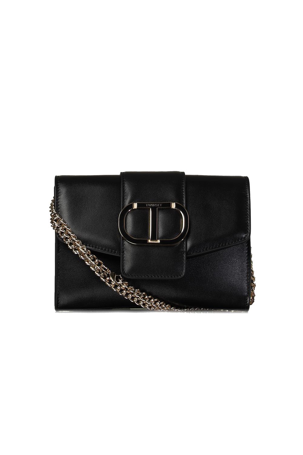 Twinset Amie Leren Clutch met Kettingriem Black Dames