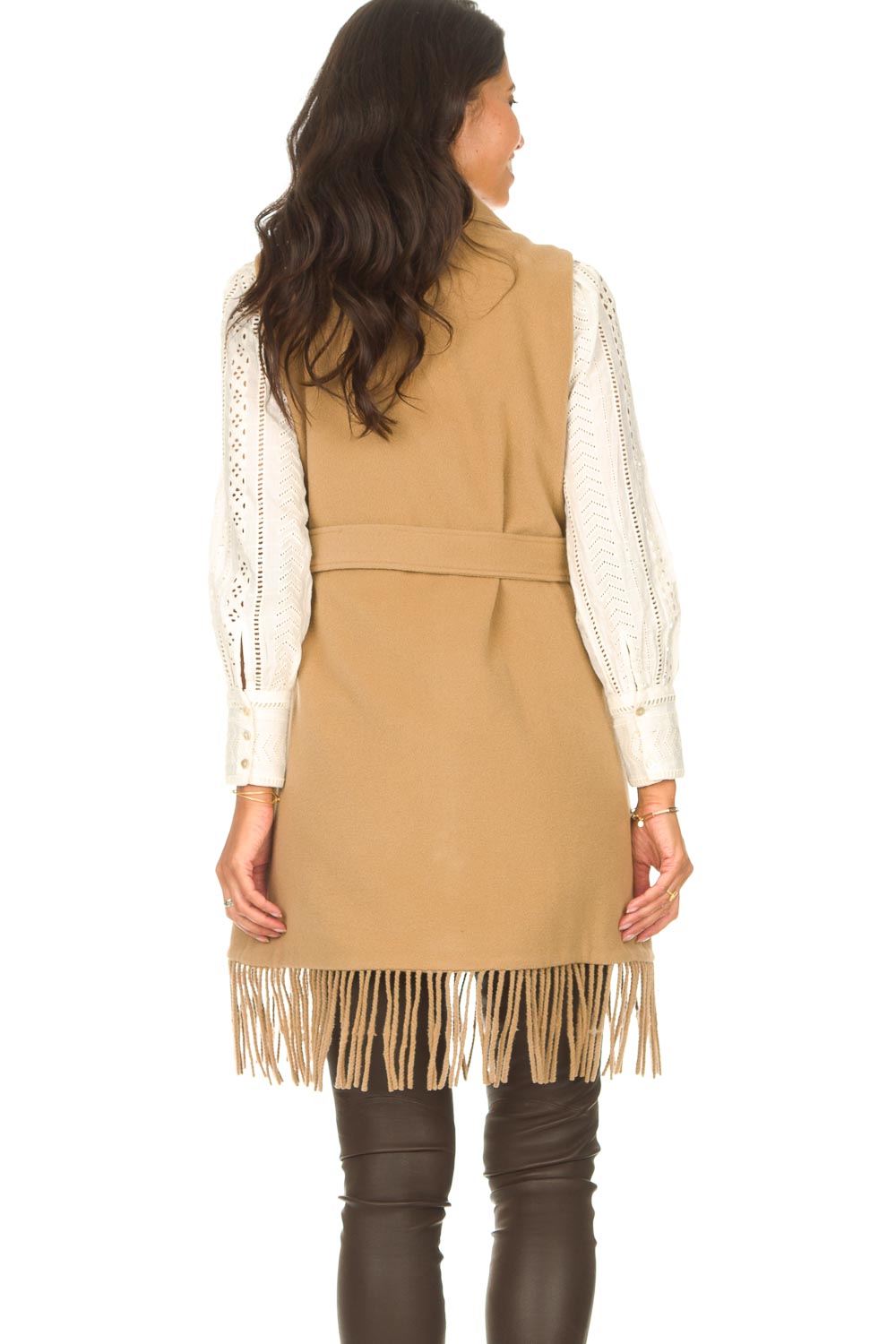 wollen-gilet-met-franjes-karla-camel-liu-jo-little-soho