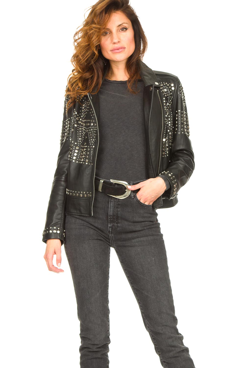 Leather jacket with studs Melrose | black | Dante6 | Little Soho