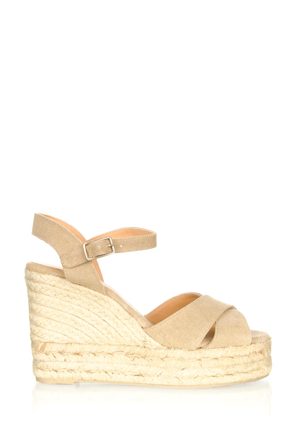 Beige sleehakken met touwtjes | Sleehak sandalen met wikkelbanden