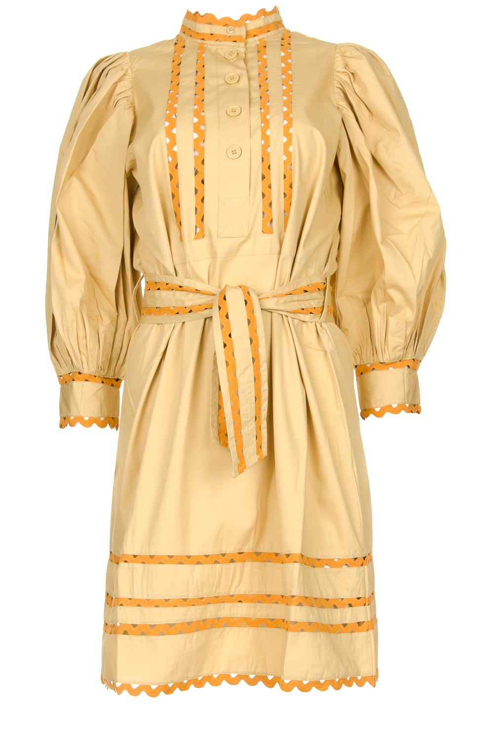 Antik batik Poplin jurk met pofmouwen Mali geel