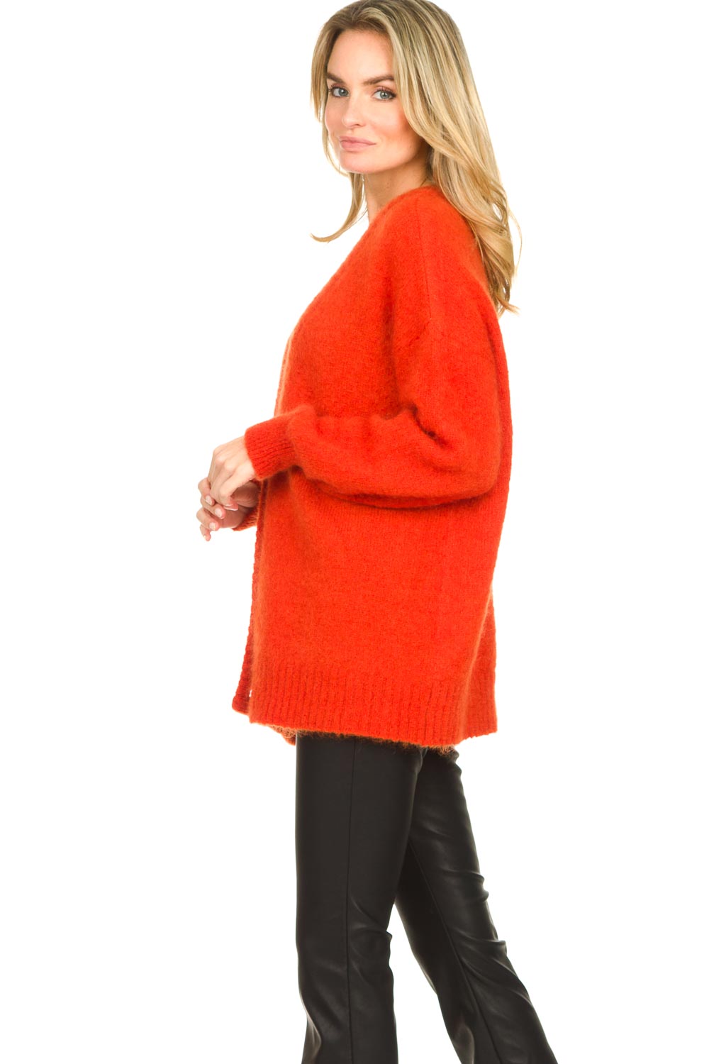 Knitted cardigan with puff sleeves Pinobery | orange | American