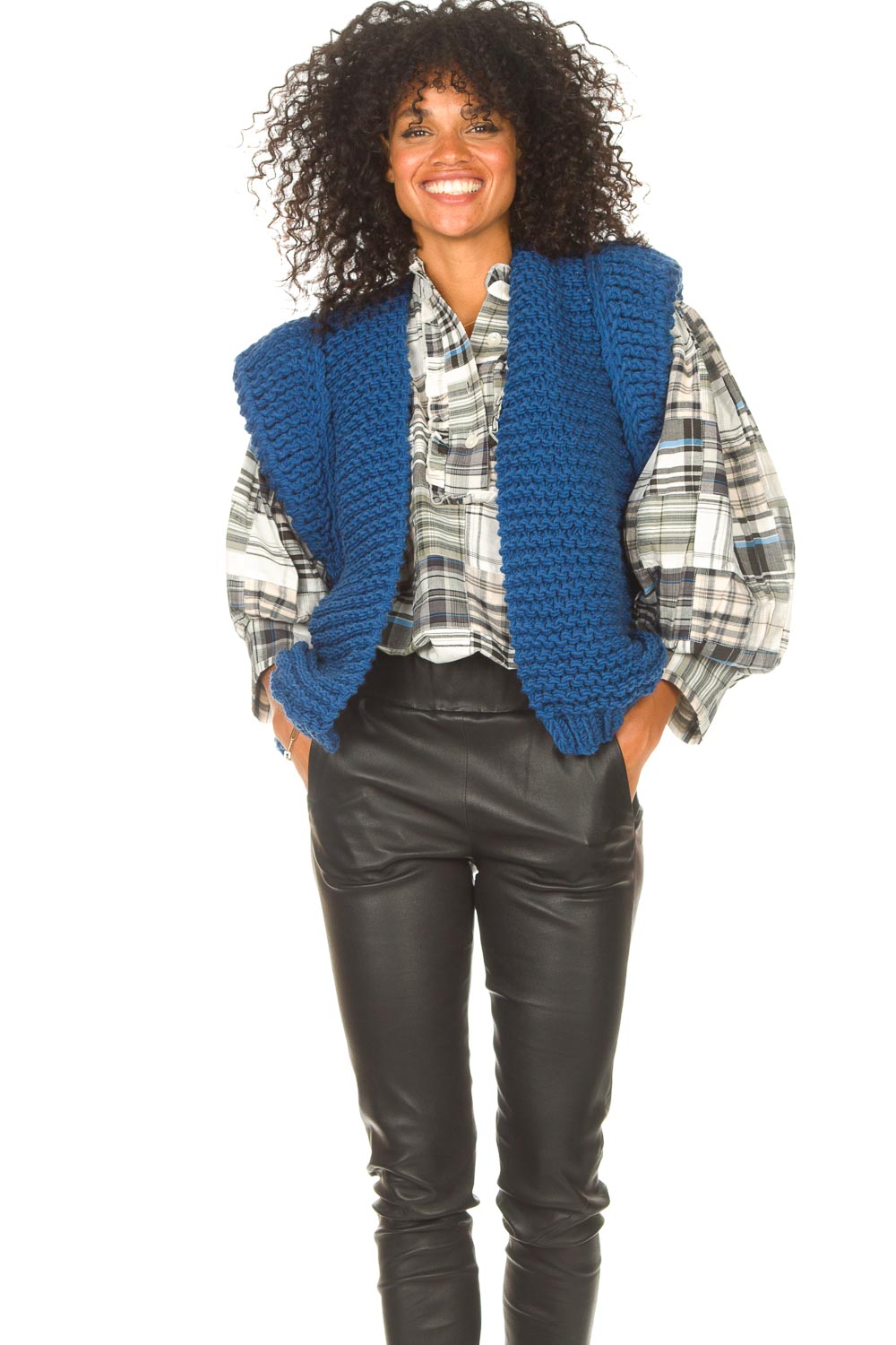 Dames Vesten,Dames V-Hals Blauw Gilets Gebreid Vest Korte Navel Kleurrijke Heldere Zijden Draad Stijlvolle Mouwloze Trui Slim Fit Tanktop Vintage Gilet Preppy Stijl Jumper Uniform College-Stijl, M