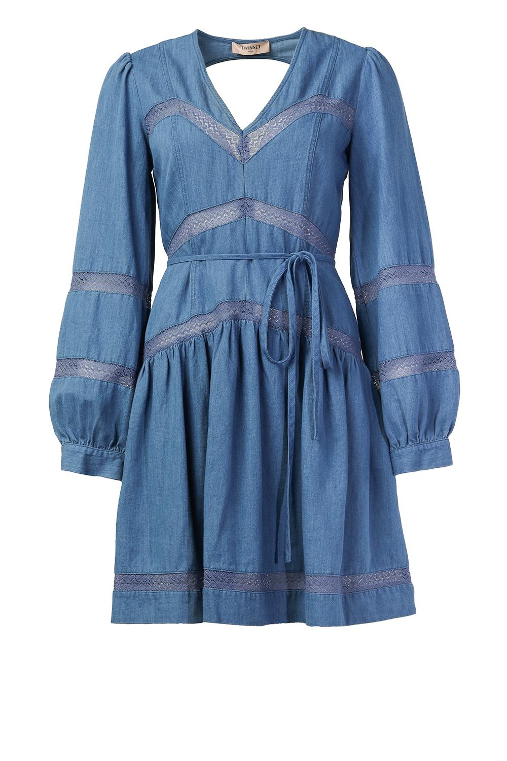 Twinset Non-stretch jurk met denim look Lynn blauw