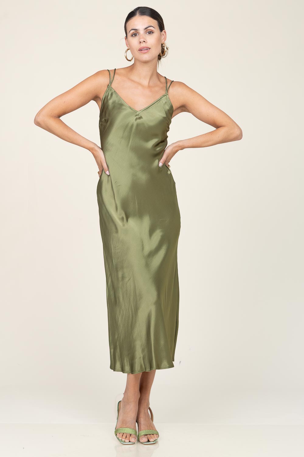 Satin dress Zena | green... | Greek Archaic Kori | Little Soho