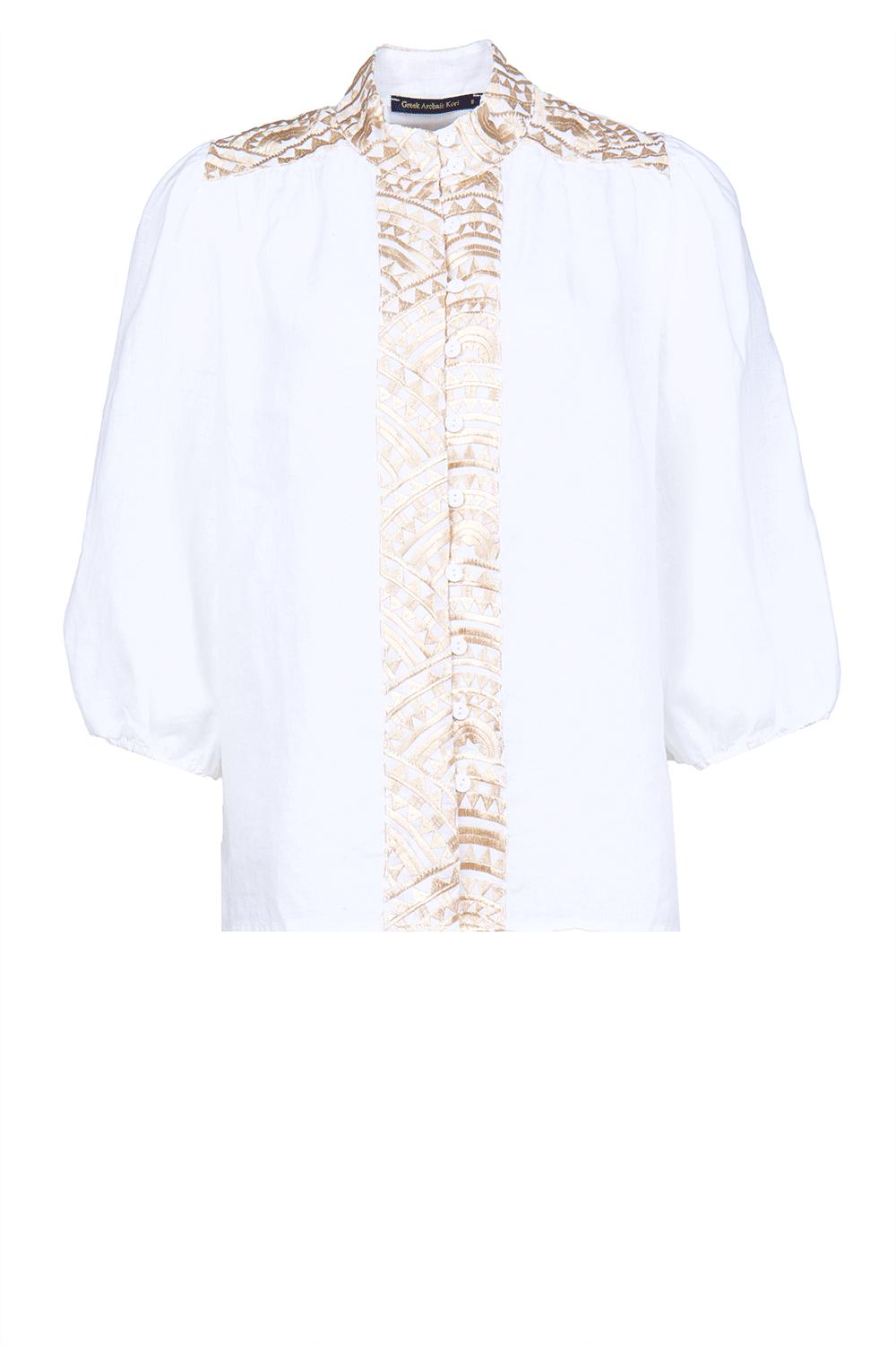 Greek Archaic Kori Katoenen blouse met borduursels Sofi wit
