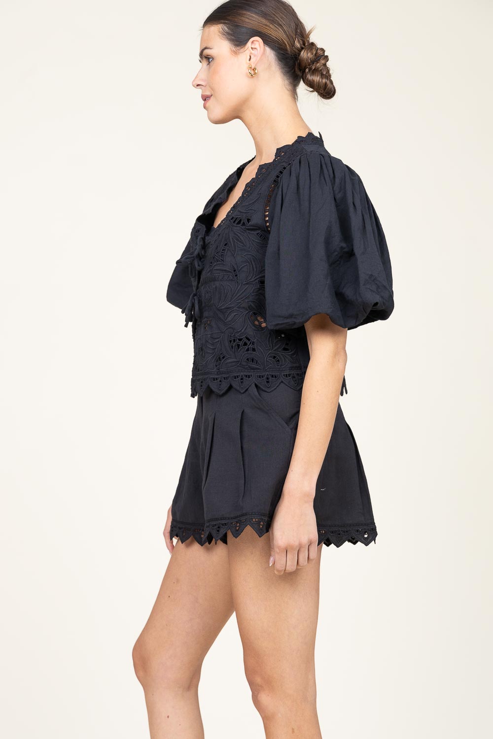 Linen top with openwork details Palermo | black... | Scarlett Poppies | Little Soho Linen top with openwork details Palermo | black... | Scarlett Poppies | Little Soho