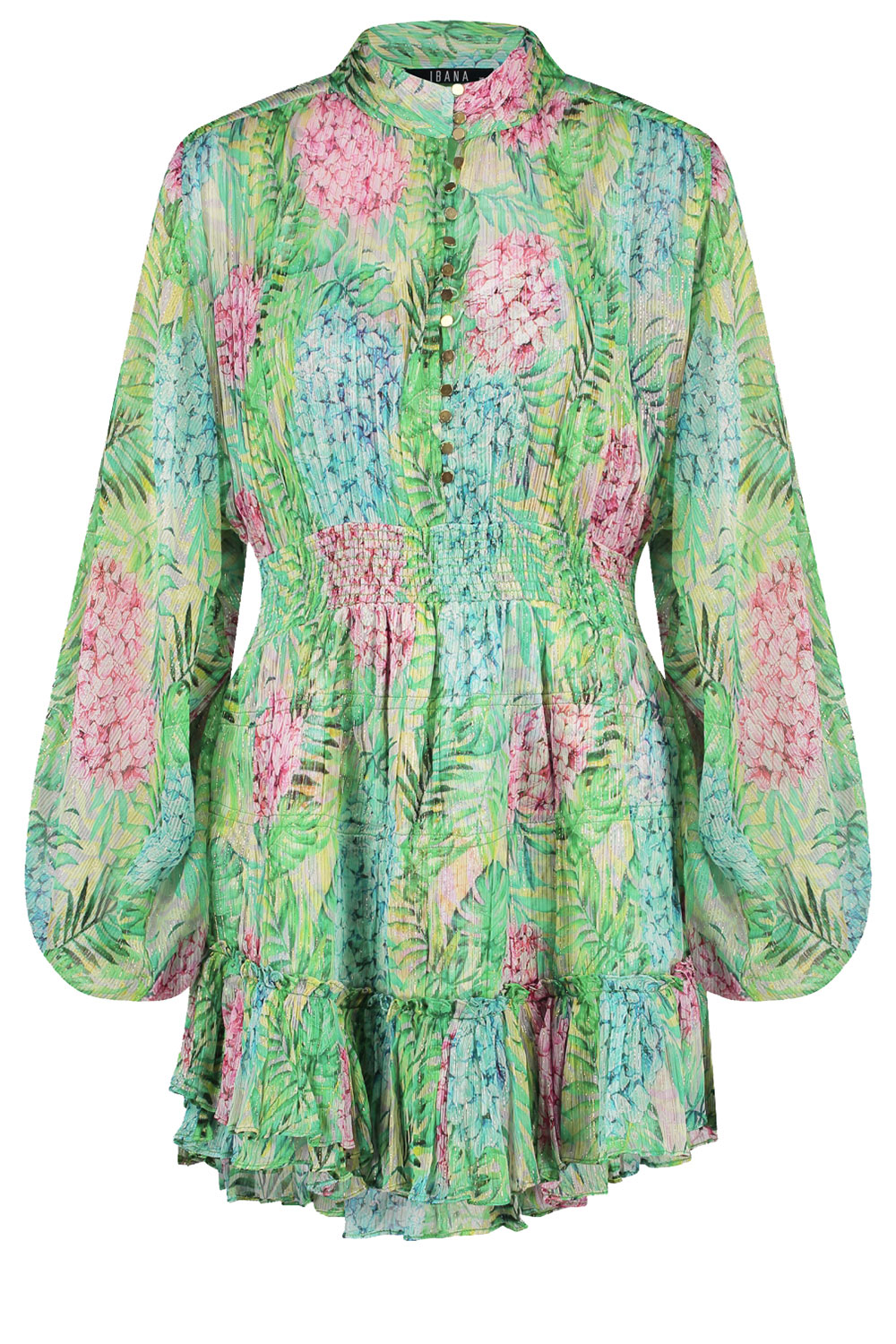 Ibana Groene tropische print jurk met ballonmouwen Multicolor Dames