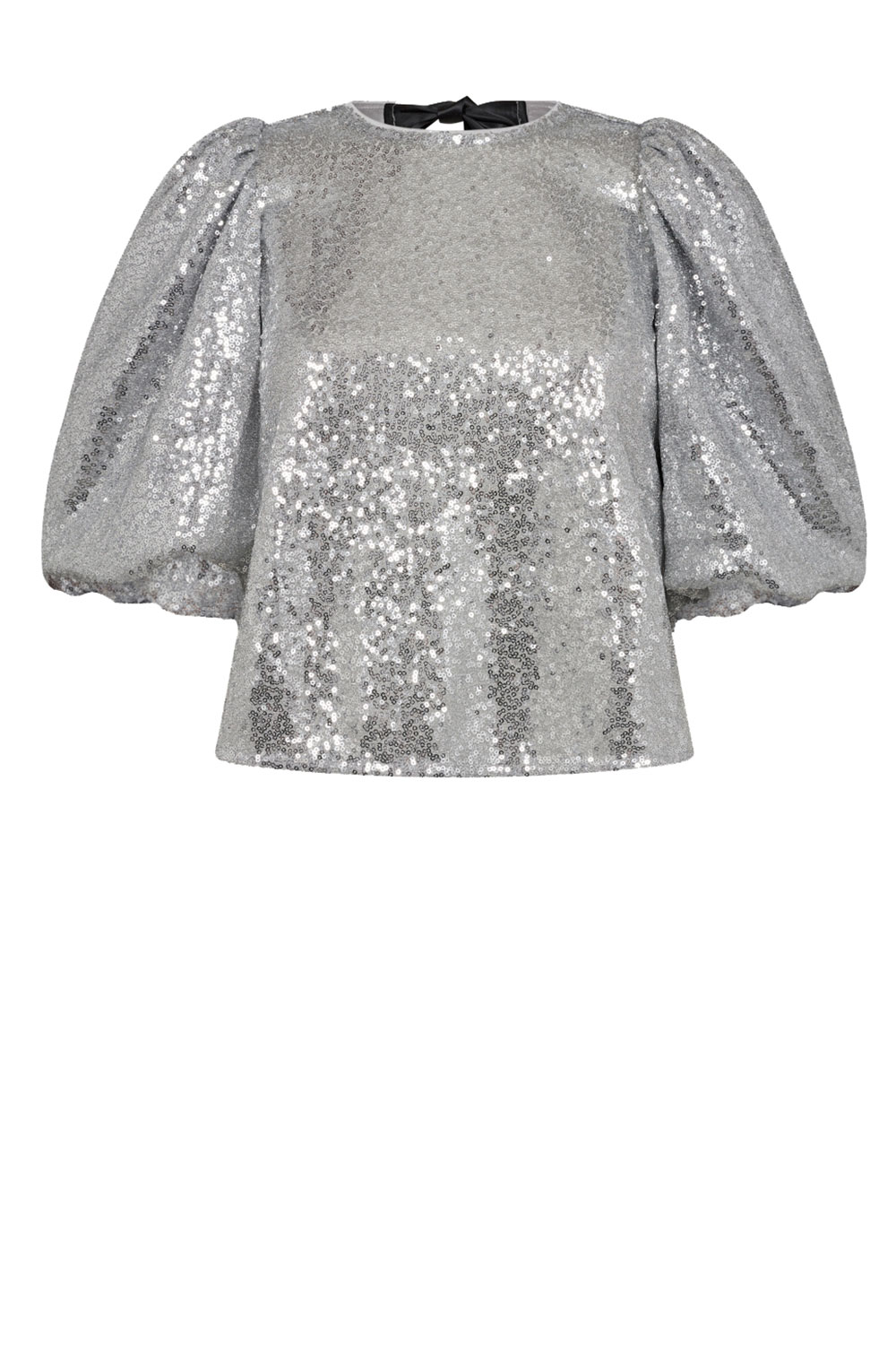 Co'Couture Pailletten top met pofmouwen Stevie zilver