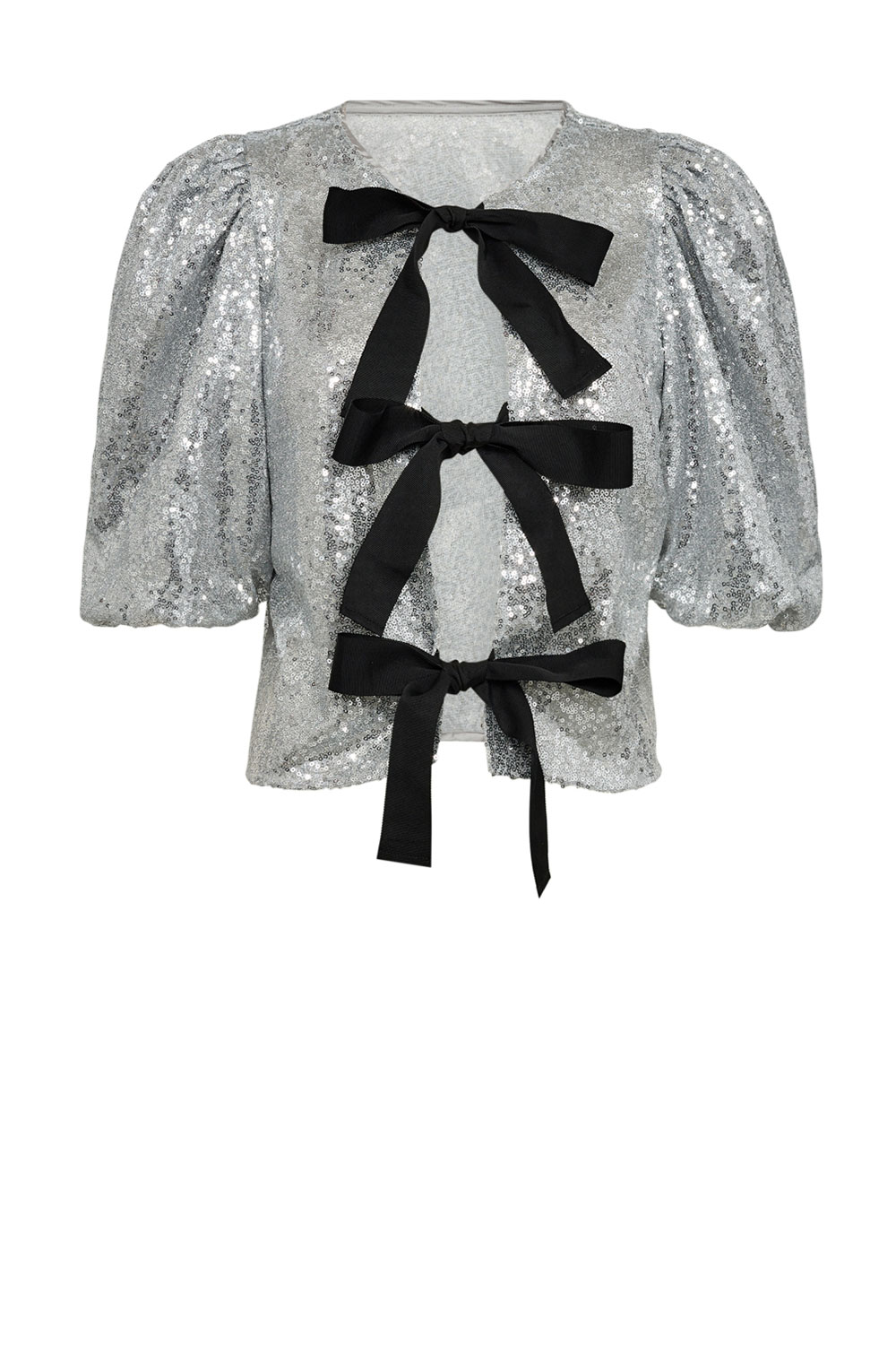 Co'Couture Pailletblouse met strikken 930-Zilver Gray Dames