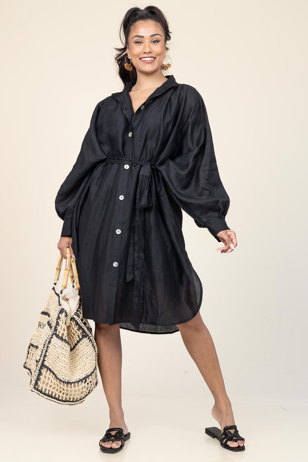 long sleeve mini flowy dress Sevila Long Sleeve Mini Dress in Bubble Black Lace , Bodycon