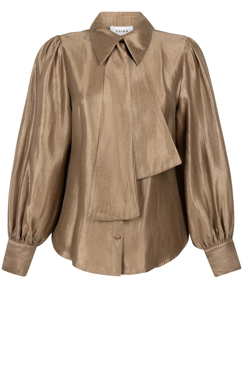 Aaiko Glanzende blouse met strik Veronne bruin