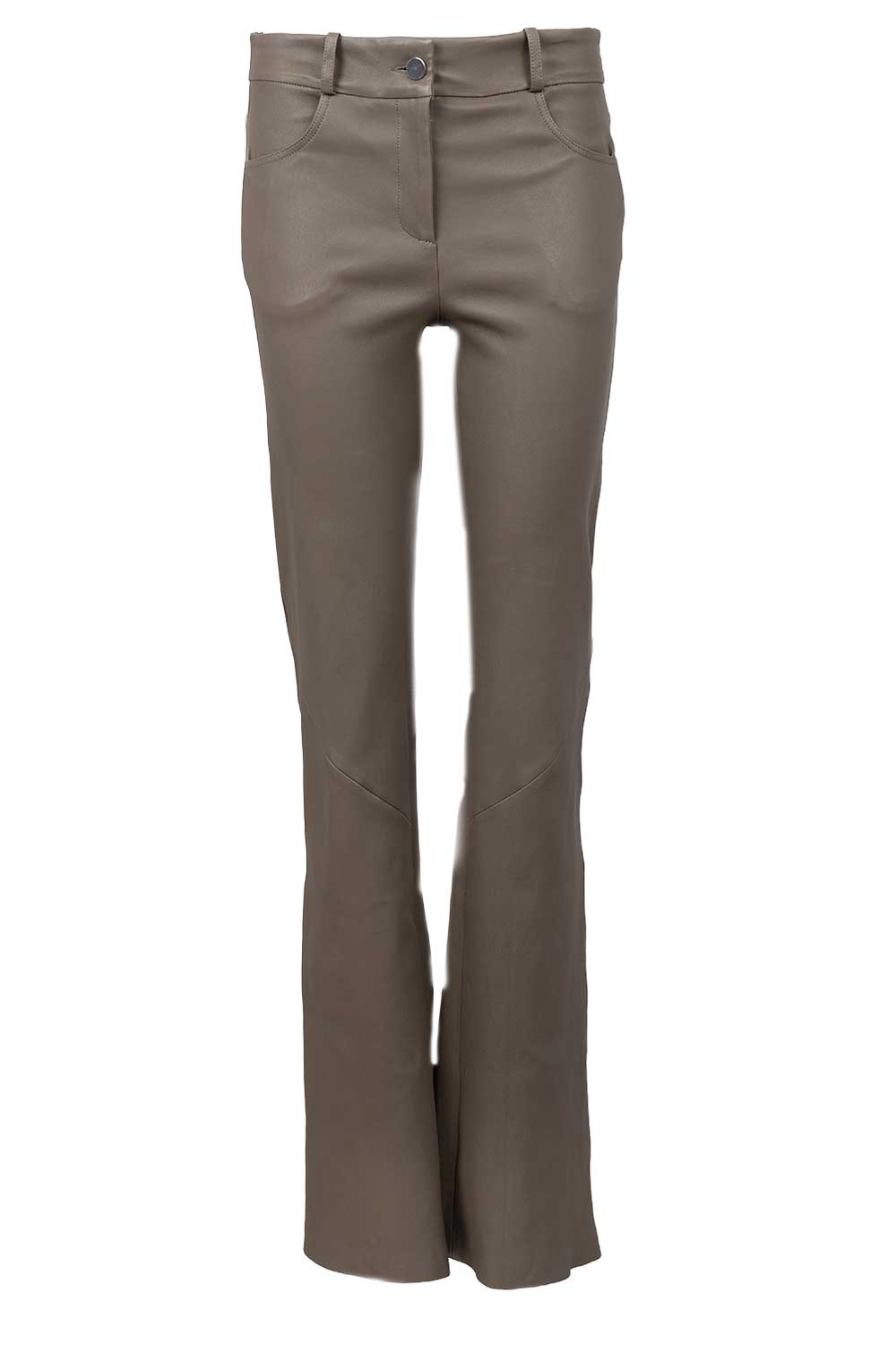 STUDIO AR Stretch leren straight leg broek Duana taupe