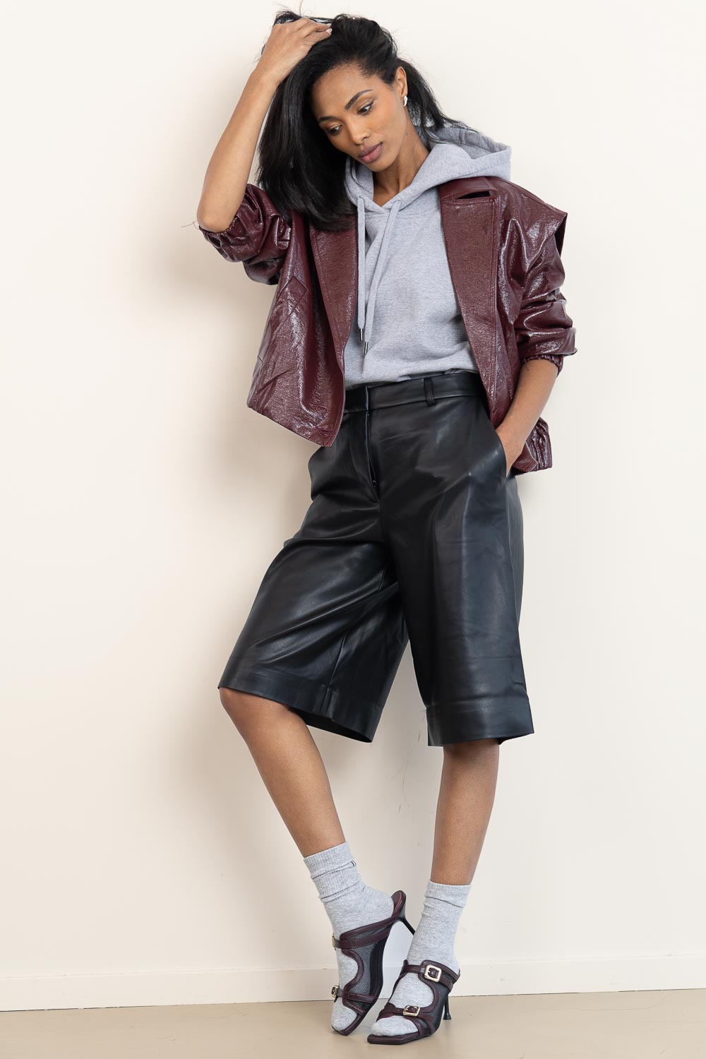 Faux leren bermuda short Avery | zwart | Dante6 | Little Soho