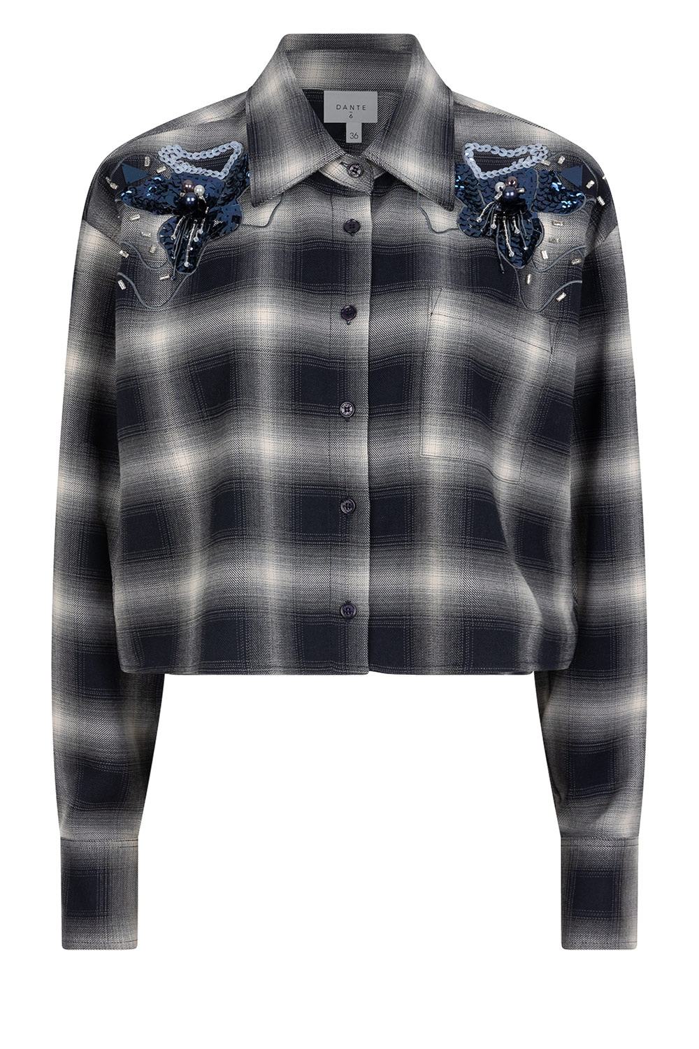 Dante6 Geruite cropped blouse Eason grijs