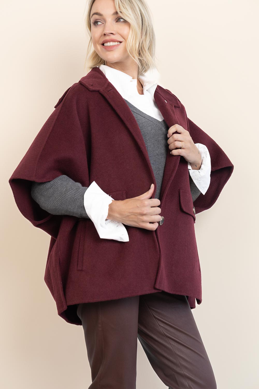 Wollen cape jacket Franky | bordeaux | Alter Ego | Little Soho