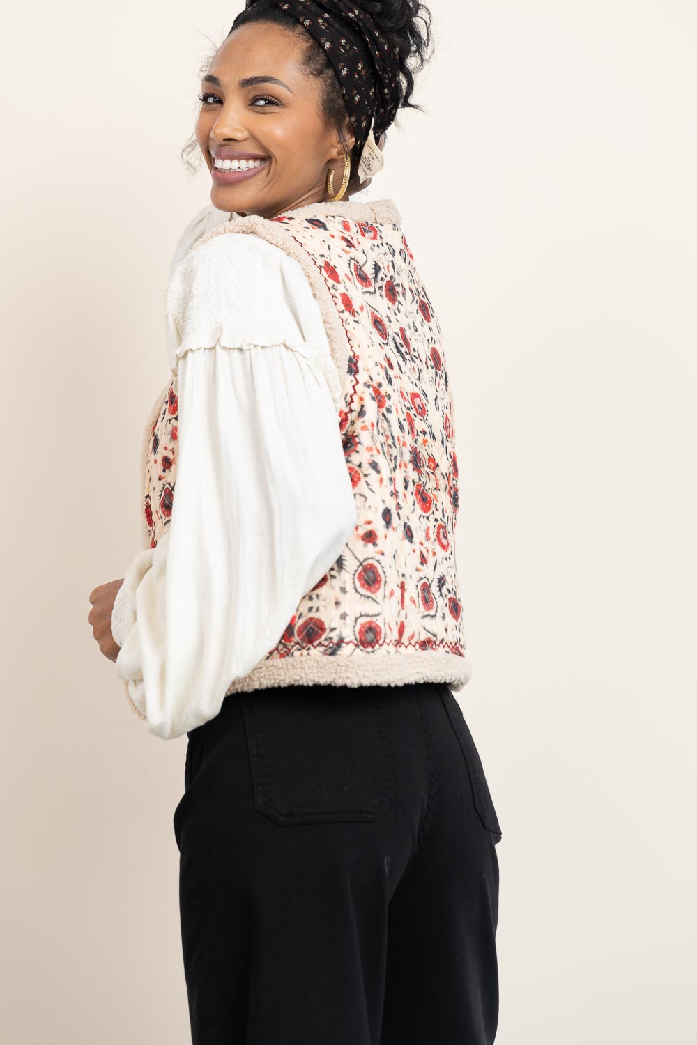 Teddy waistcoat with embroidery Paul | natural | Maison Hotel