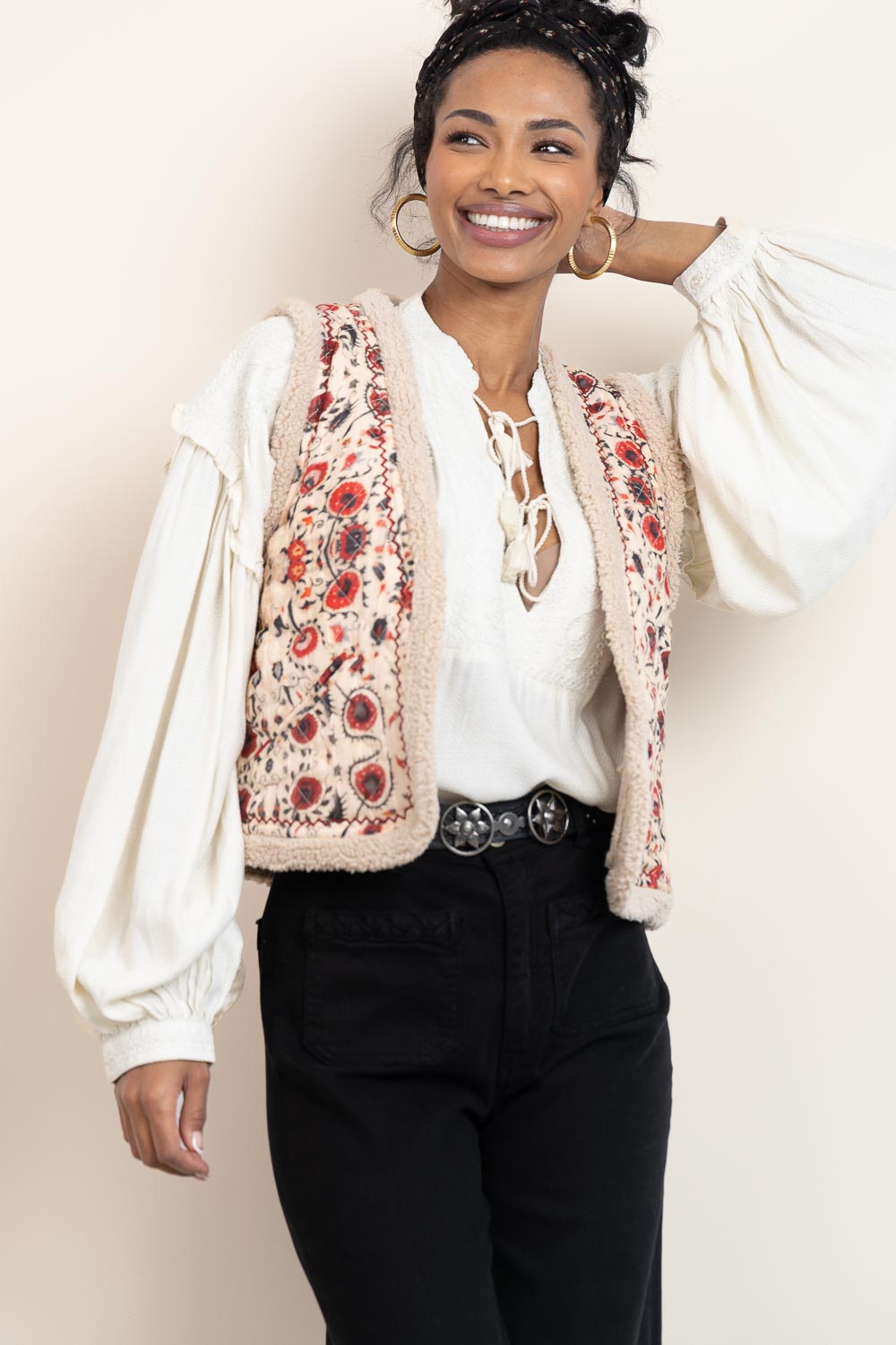 Teddy waistcoat with embroidery Paul | natural | Maison Hotel