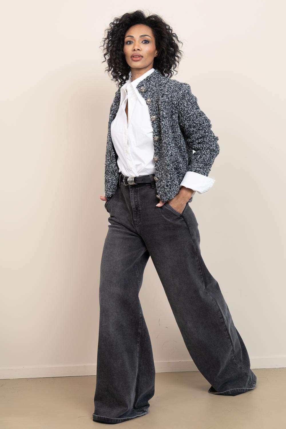Bouclé cardigan Carla | black | ba&sh | Little Soho