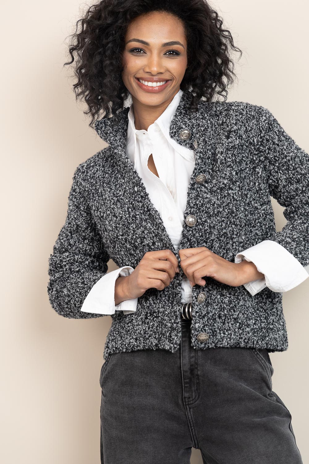 Bouclé cardigan Carla | black | ba&sh | Little Soho
