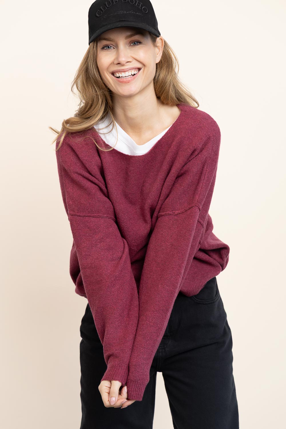 American vintage Gebreide trui Damsville bordeaux