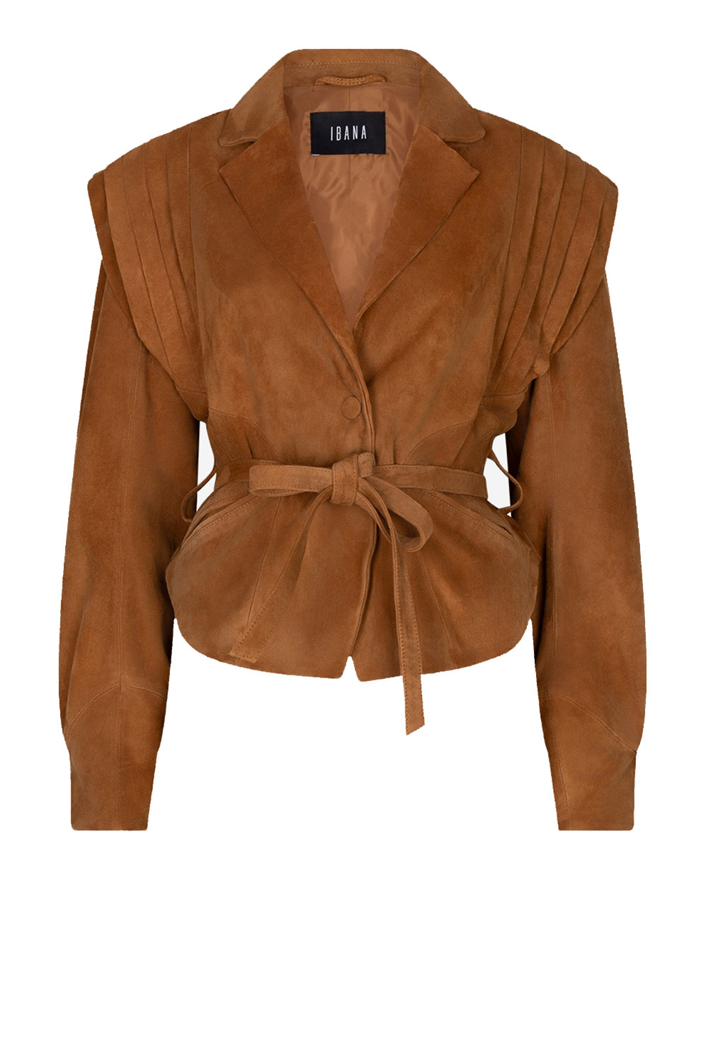 Ibana Suede jas gilet met ceintuur Joyce camel
