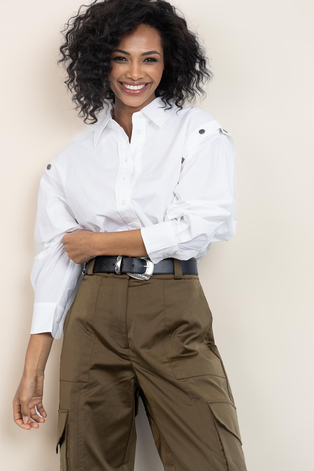 Poplin blouse met afneembare mouwen Button | wit | Haute L'Amitié