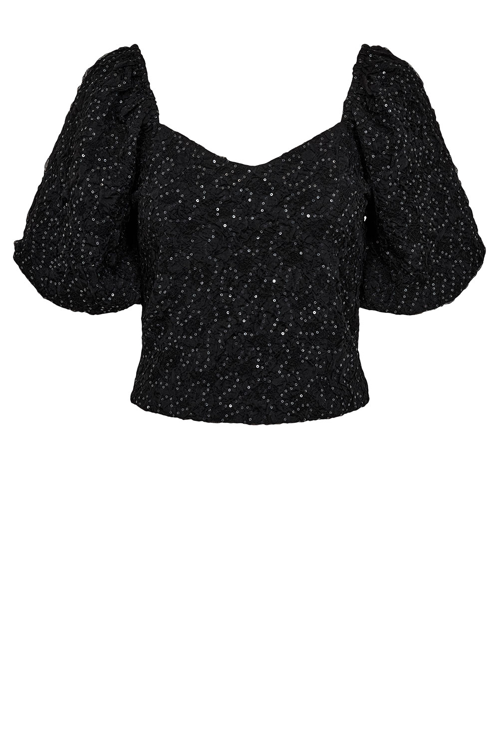 Cropped top with puffed sleeves Dazzy | black | Haute L'Amitié