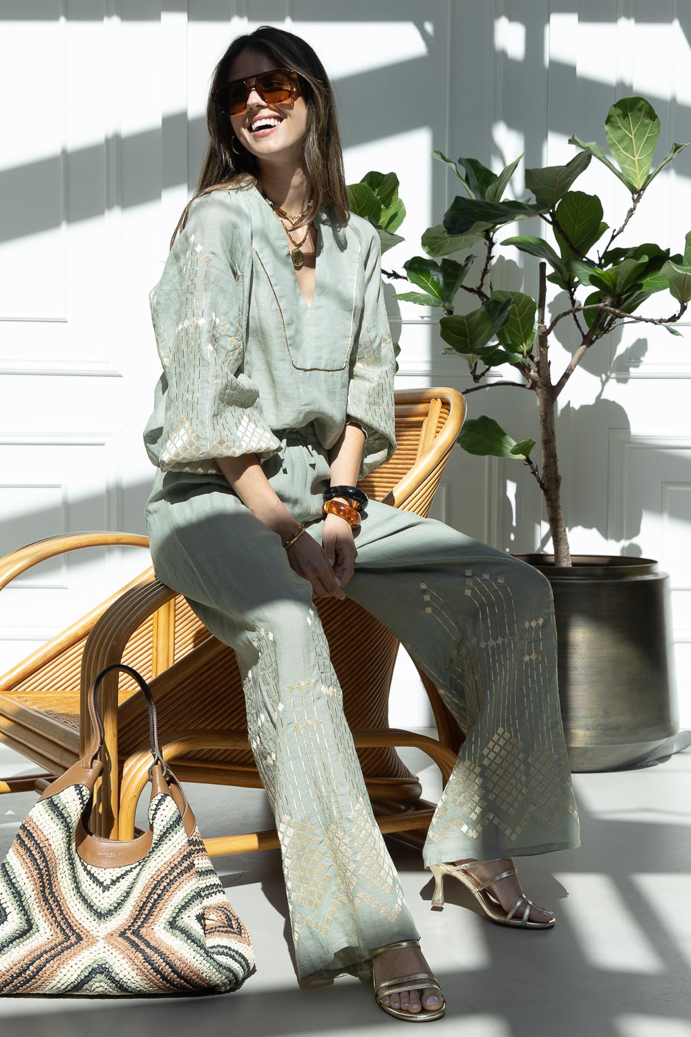 Look Wide leg pants with embroidery Grape