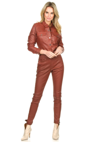 Ibana |  Leather blouse with puff sleeves Tenny | rusty red  | Picture 3