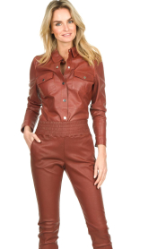 Ibana :  Leather blouse with puff sleeves Tenny | rusty red - img2