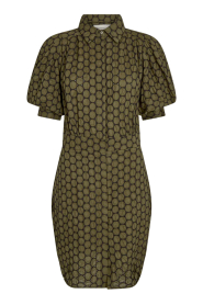Copenhagen Muse |  Print dress with puff sleeves Gro | olive  | Picture 1