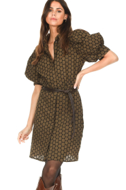 Copenhagen Muse |  Print dress with puff sleeves Gro | olive  | Picture 4